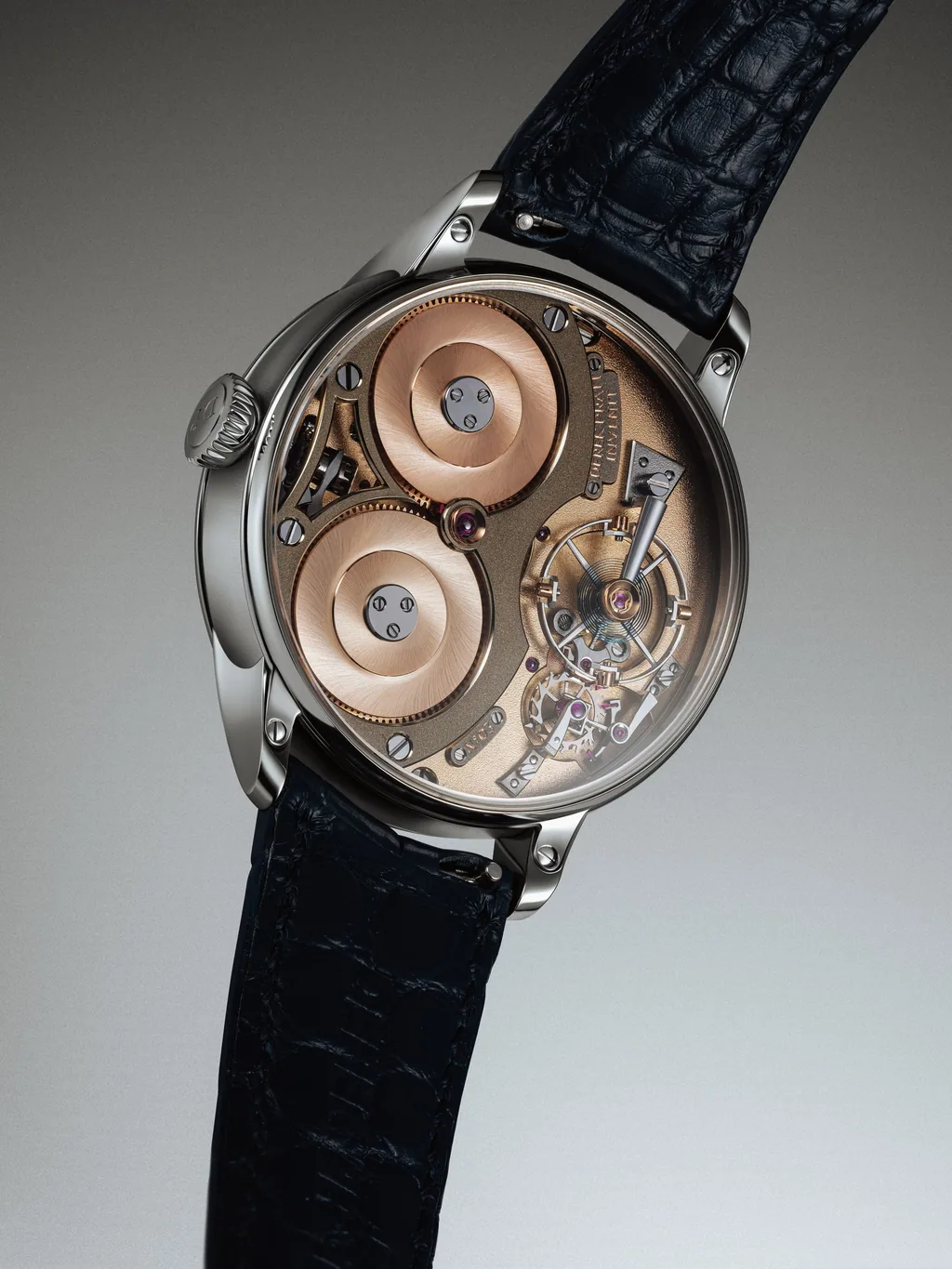 Derek Pratt — Calibre DP07 caseback with twin barrels and Reuleaux remontoir